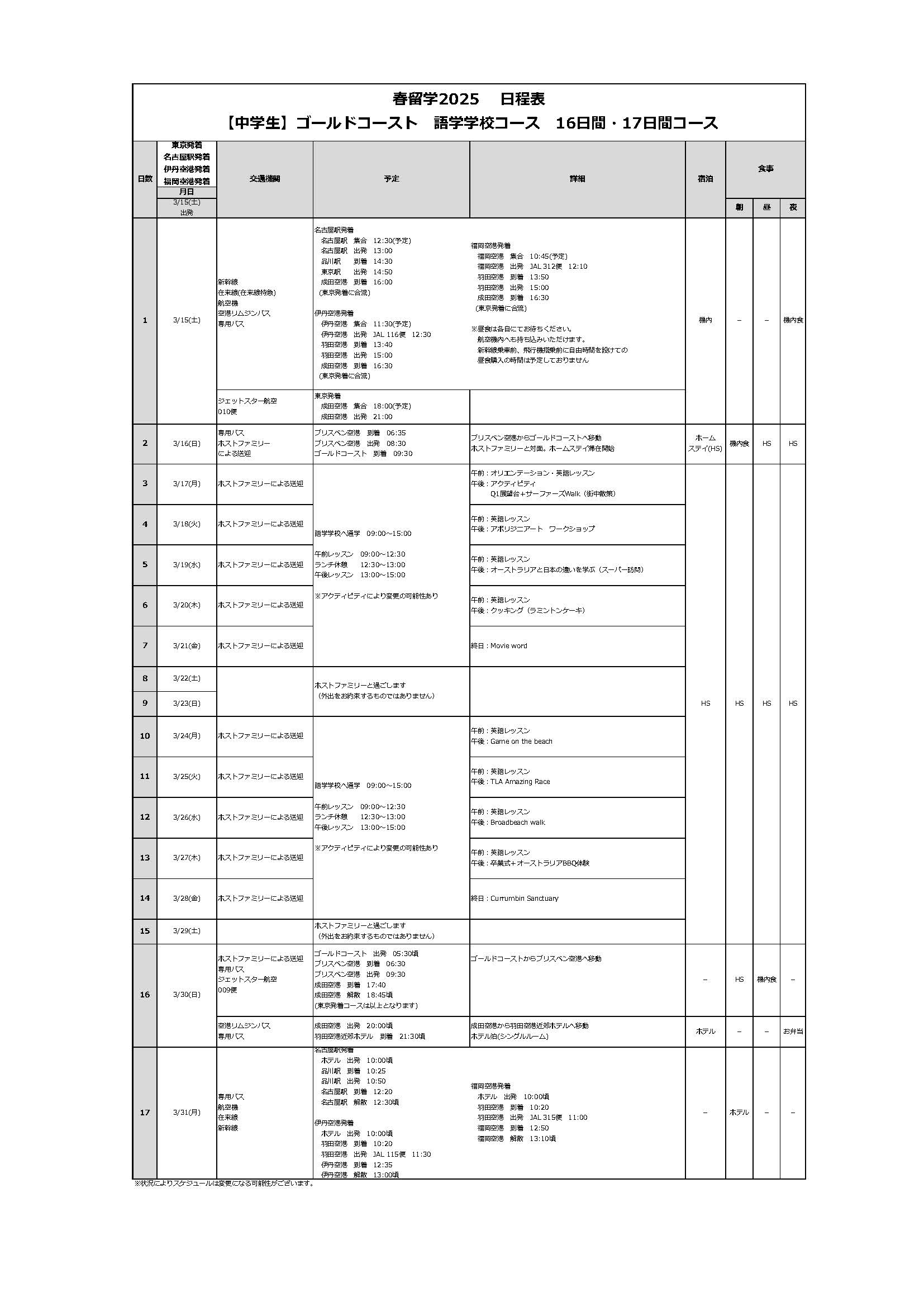 日程表